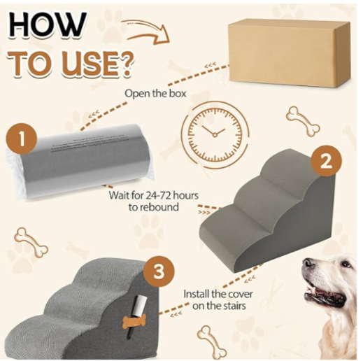 Pet Stairs for Large Dogs - Extra Wide Non-Slip Steps